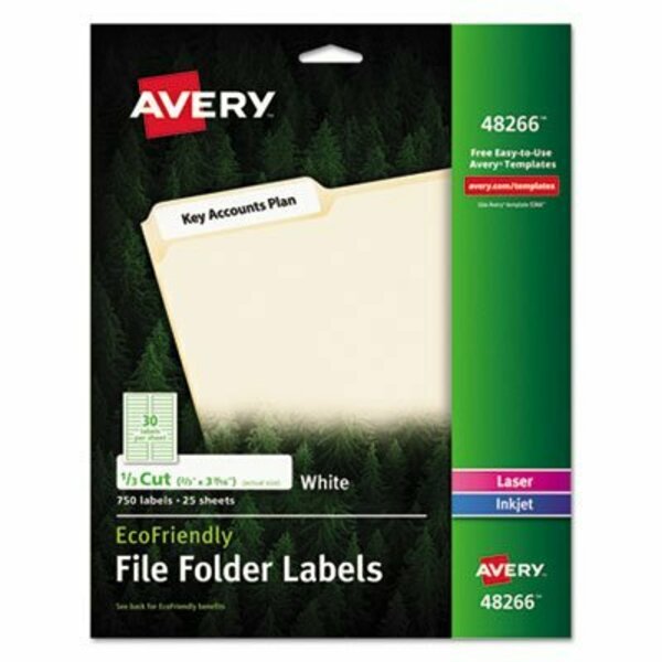 Avery Dennison Avery, ECOFRIENDLY PERMANENT FILE FOLDER LABELS, 0.66 X 3.44, WHITE, 25PK 48266